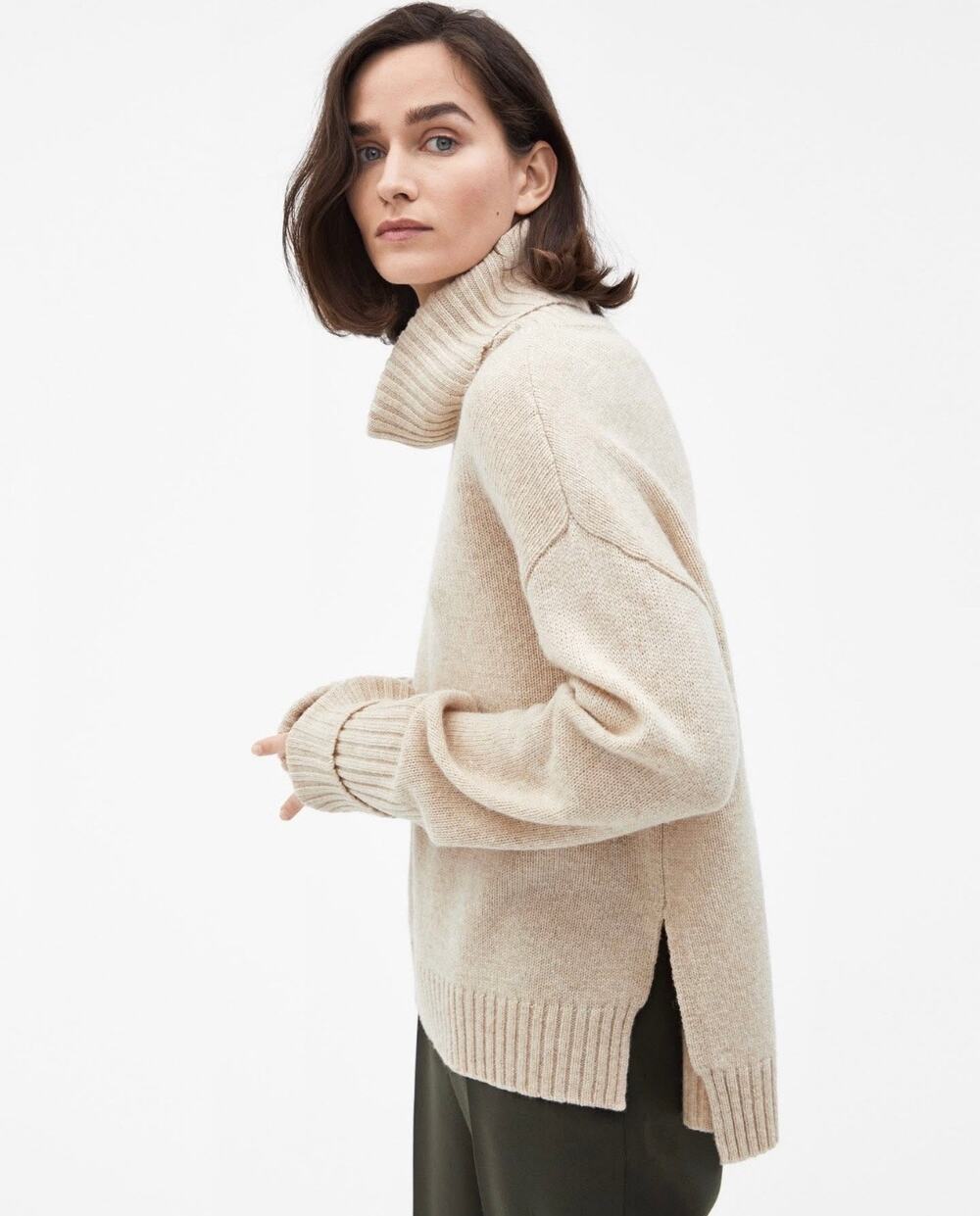 Filippa K Wool Chunky Knit Roller Neck Turtleneck Sweater Scandinavian Tan XS